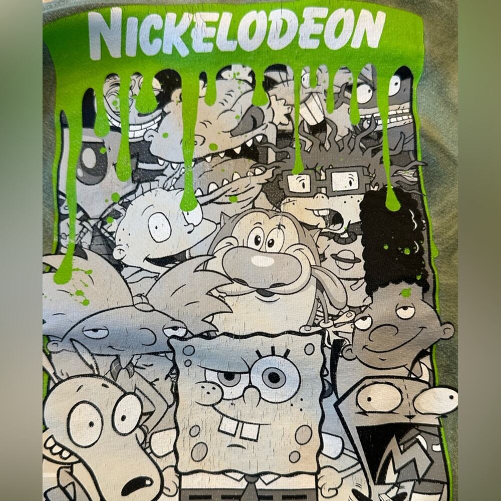 Vintage Nickelodeon Adult Small Green Marble Hoodie Slime Theme Logo